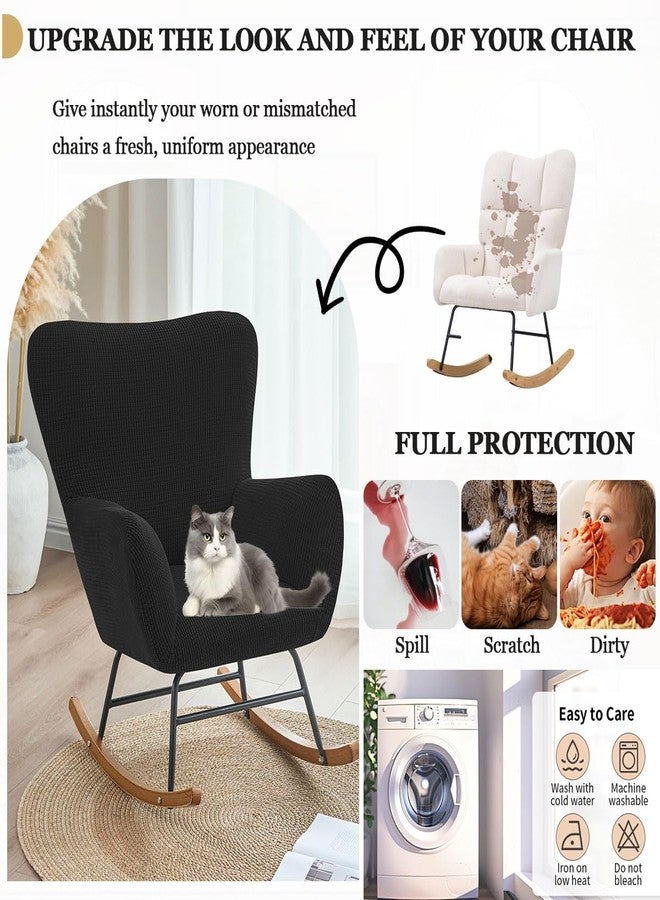 Levoberg Nursery Rocking Chair Cover Stretch Rocker Glider Chairs Cover Slipcovers Jacquard Rocking Accent Chair Cover Recliner Armchair Slipcover for Nursery Living Room Bedroom Office Black - Image 4